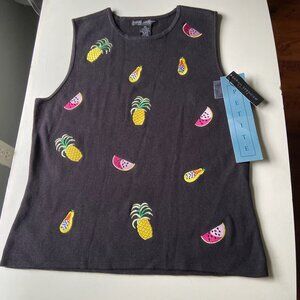 NWT Sarah Spencer Petite Fruit Embroidered Tank Top – Women’s Size PL